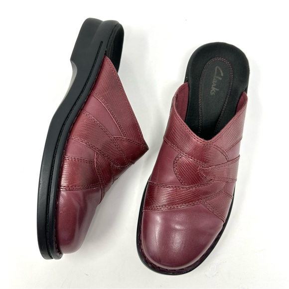 Clarks Women Burgundy Comfort Leather Clogs Mule - Picture 3 of 10